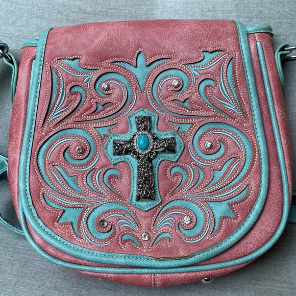 P & G crossbody bag with adjustable strap pretty pink and turquoise - Picture 7 of 12